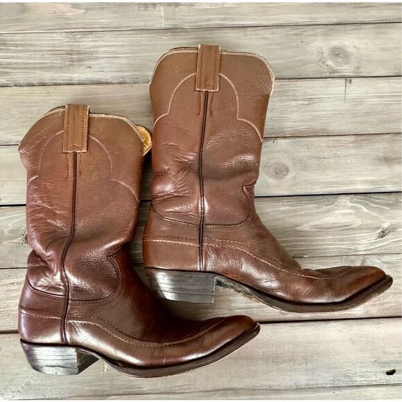 Vintage Justin Fort Worth Womens Size 6.5 A Narrow Brown Leather Cowboy Western - Picture 7 of 12